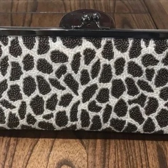 Inge Christopher Clutch Brown Beaded Giraffe Print Luxury Maximalist Neutral 80s - Picture 2 of 12